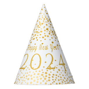 Happy New Year White Faux Gold Confetti Holiday Party Hat