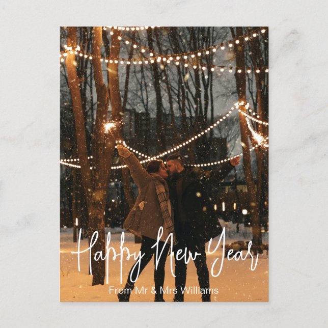 happy new year white handwriting mr&mrs photo   postcard (Front)