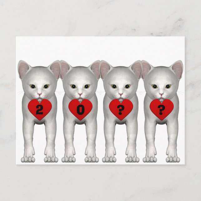 Happy New Year White Kitten 2024 Postcard (Front)