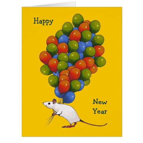 Happy New Year White Mouse With LOTS of Balloons