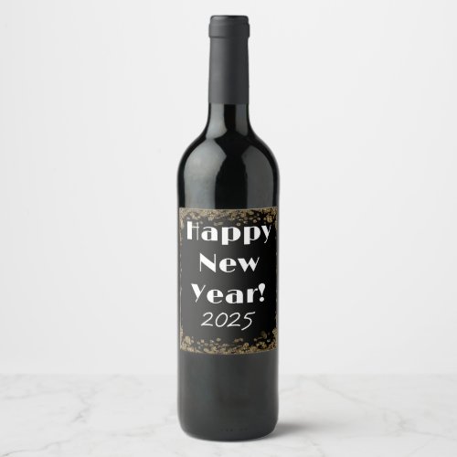 Happy New Year wine bottle sticker gold and black