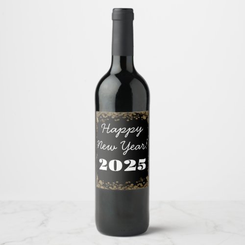 Happy New Year wine bottle sticker gold and black