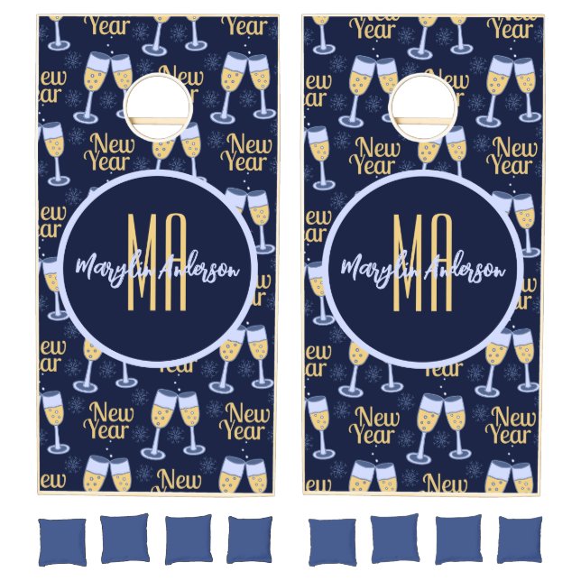 HAPPY NEW YEAR & WINE CHRISTMAS CUSTOM MONOGRAM CORNHOLE SET (Set)