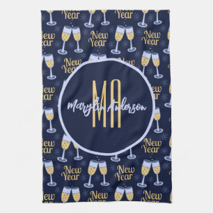 HAPPY NEW YEAR & WINE CHRISTMAS CUSTOM MONOGRAM KITCHEN TOWEL
