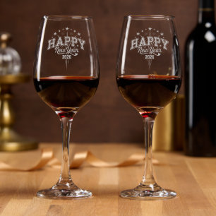 Happy New Year Wine Glass