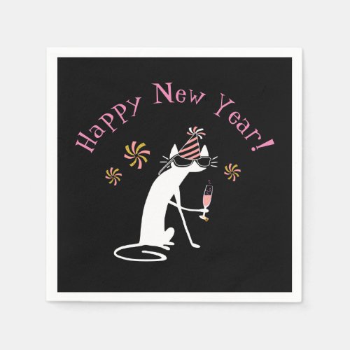 Happy New Year Wine Quote with Cat Napkins