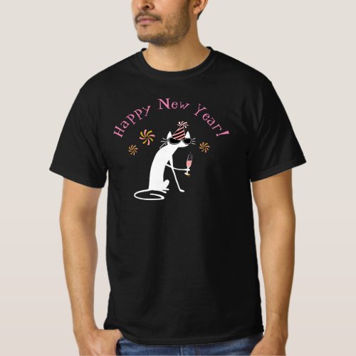 Happy New Year Wine Quote with Cat T_Shirt