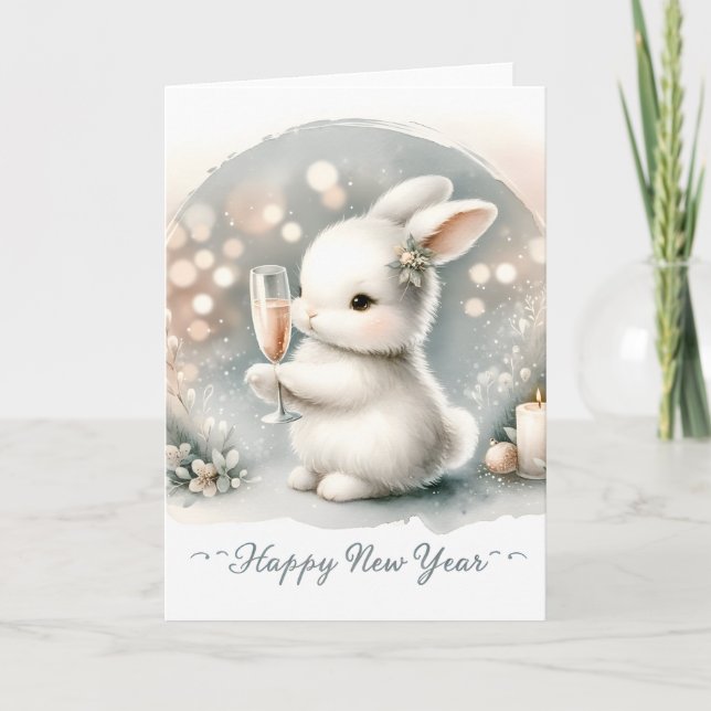 Happy New Year Winter Bunny Card (Front)