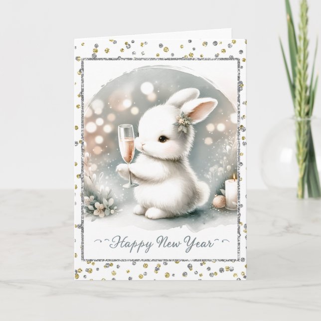 Happy New Year Winter Bunny Card (Front)