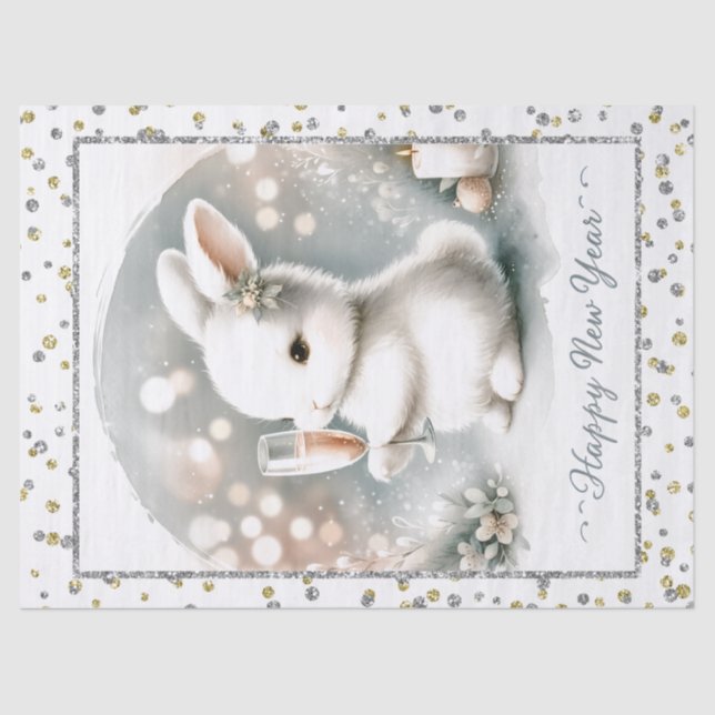 Happy New Year Winter Bunny Tissue Paper (Front)