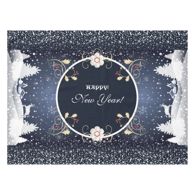 Happy New Year! Winter Fairy Tale Fantasy blue Tablecloth (Front (Horizontal))