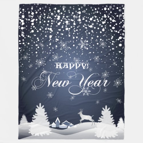 Happy New Year Winter Fairy Tale Fantasy Fleece Blanket