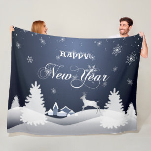 Happy New Year! Winter Fairy Tale Fantasy Fleece Blanket