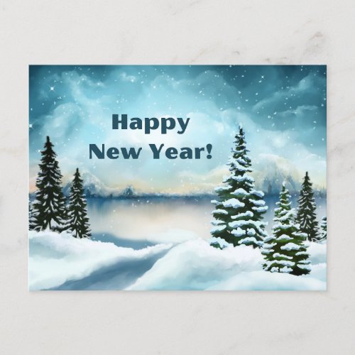 Happy New Year Winter Snow Forest Scene  Holiday Postcard