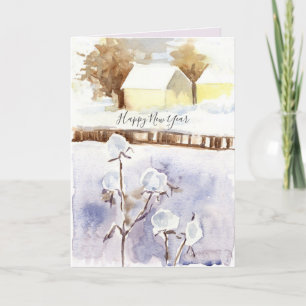 Happy New Year Winter Snow House Card