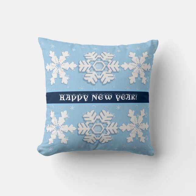Happy New Year! Winter White Snowflakes Pattern Throw Pillow (Front)