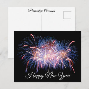 Happy New Year Wishes Colorful Fireworks Display   Holiday Postcard
