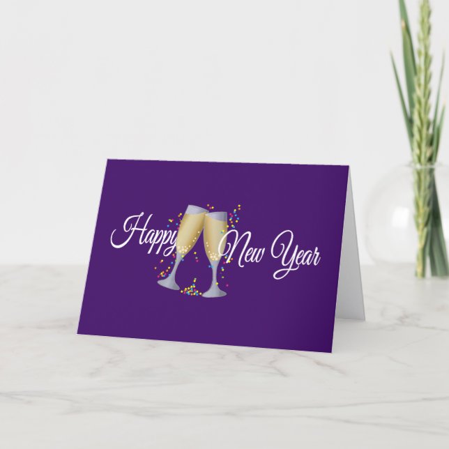 Happy New Year with Champagne & Confetti Card (Front)