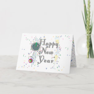 Happy New Year With Champagne & Confetti Holiday Card