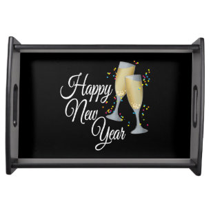 Happy New Year with Champagne & Confetti Serving Tray