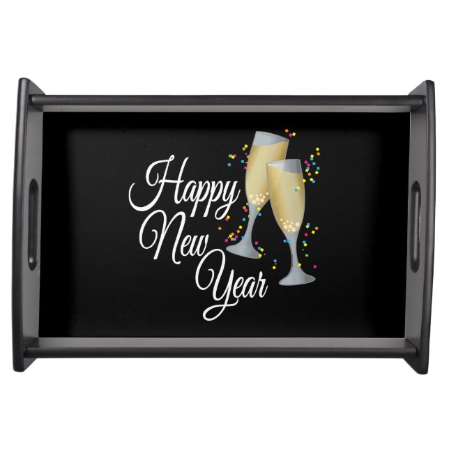 Happy New Year with Champagne & Confetti Serving Tray (Front)