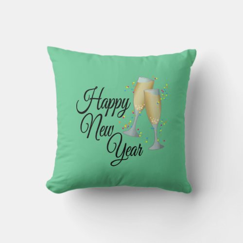 Happy New Year with Champagne  Confetti Throw Pillow