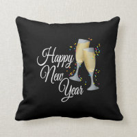 Happy New Year with Champagne & Confetti Throw Pillow