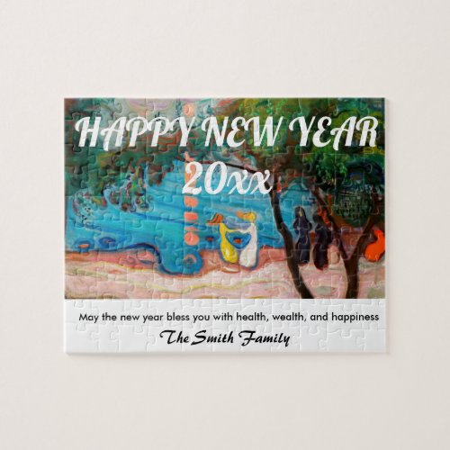 Happy New Year with Dance on the Beach by Munch Jigsaw Puzzle