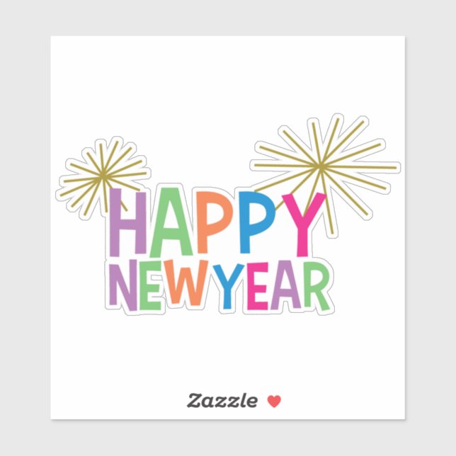 Happy New Year with Fireworks Sticker (Sheet)