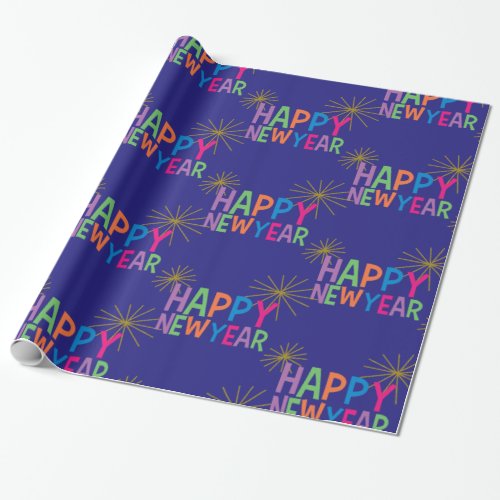 Happy New Year with Fireworks Wrapping Paper