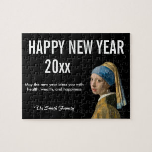 Happy New Year with Girl with a Pearl Earring Jigsaw Puzzle