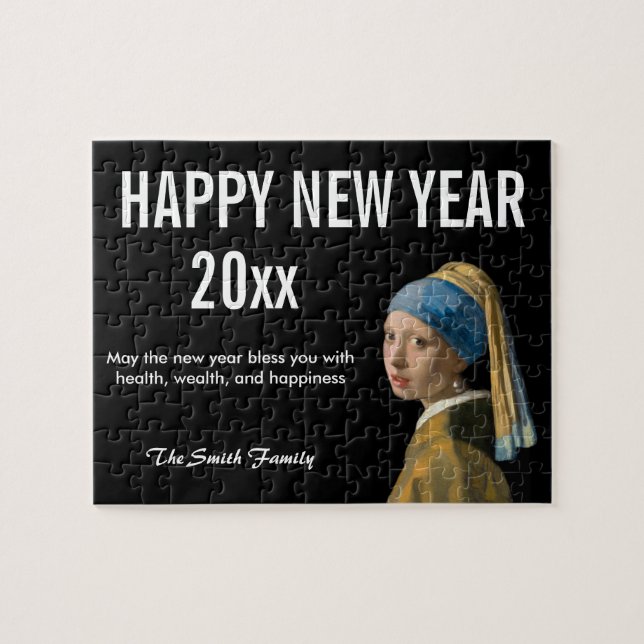 Happy New Year with Girl with a Pearl Earring Jigsaw Puzzle (Horizontal)