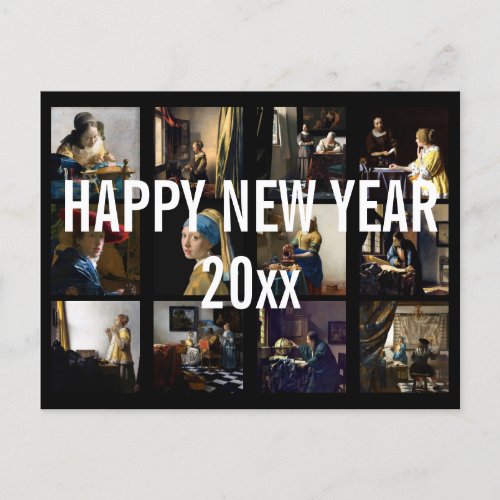 Happy New Year with Johannes Vermeer Patchwork Postcard