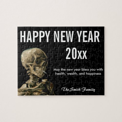Happy New Year with Van Goghs Skull of a Skeleton Jigsaw Puzzle