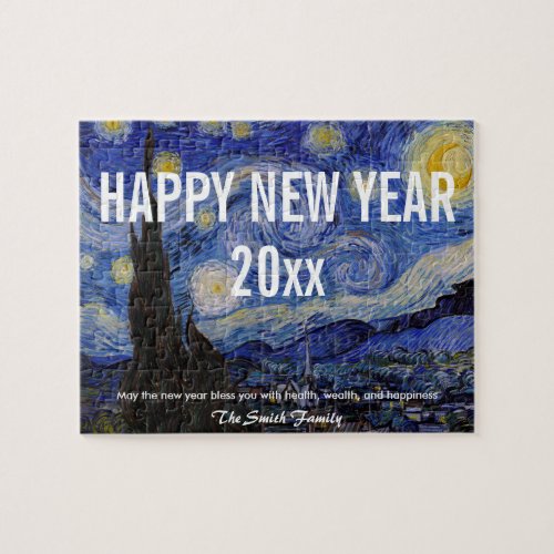 Happy New Year with Van Goghs Starry Night Jigsaw Puzzle