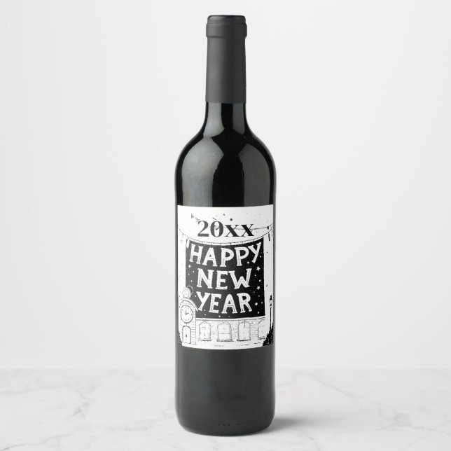 Happy new year & year personalize  wine label (Front)