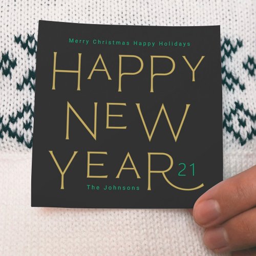 Happy New Year Yellow Text Modern Premium Business Holiday Card