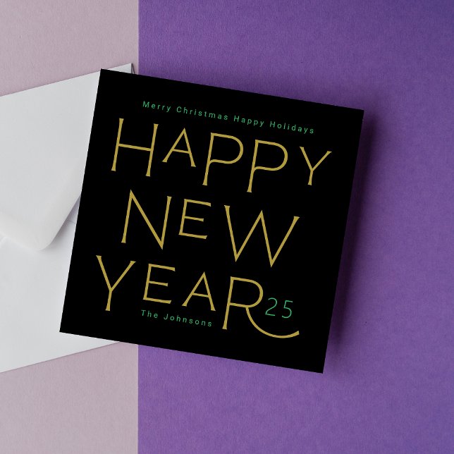 Happy New Year Yellow Text Modern Premium Business Holiday Card (Creator Uploaded)