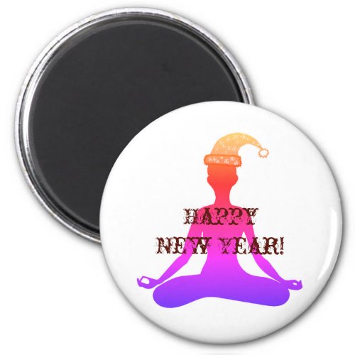 Happy New Year Yoga Meditation Lady Magnet