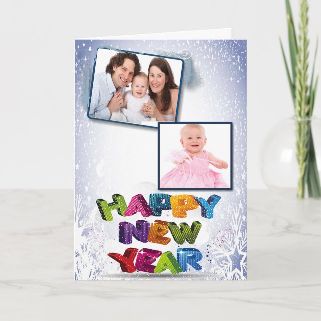 Happy New Year's Add Your Two Photos Greeting Card (Front)