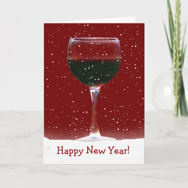 Happy New Year's Card Red Wine In Snow (Front)