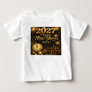 Happy New Year's Day 2027   Luxury Gold Fireworks  Baby T-Shirt