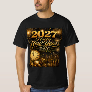 Happy New Year's Day 2027 | Luxury Gold Fireworks T-Shirt