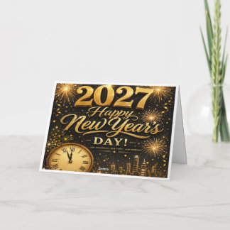 Happy New Year's Day 2027 | Luxury Gold Fireworks Thank You Card