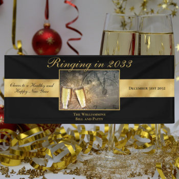 Happy New Year's Eve Cheers Festive Black Gold Banner by KrisHarty at Zazzle