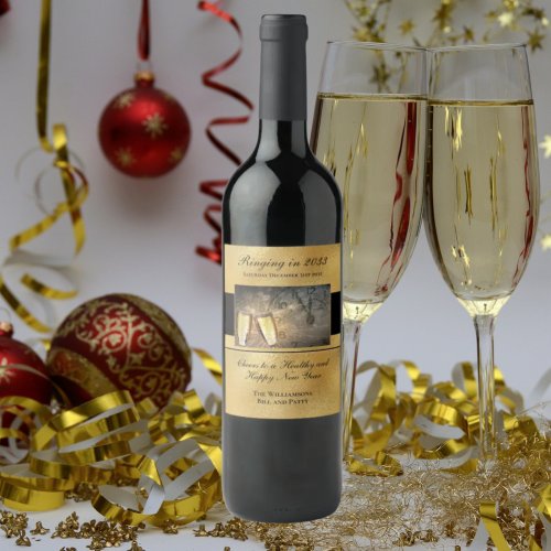 Happy New Years Eve Cheers Festive Black Gold Wine Label