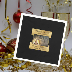 Happy New Year's Eve Elegant Modern Black Gold Napkins