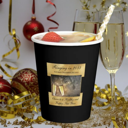 Happy New Years Eve Elegant Modern Black Gold Paper Cups