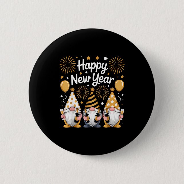 Happy New Years Eve Party Gnomes Matching Family  Button (Front)