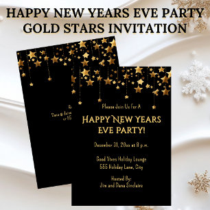 Happy New Years Eve Party Gold Stars Invitation